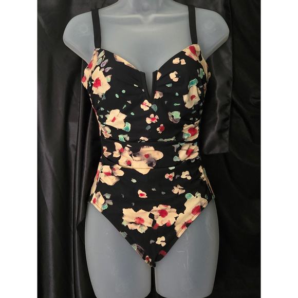 SHAN Women's Black Floral Foam Bandeau One Piece Swimsuit Size US 8 - Picture 2 of 10